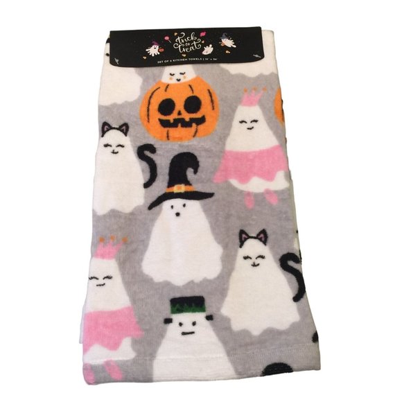 TRICK or TREAT Princess Frankenstein Witch Ghost Cat Pumpkin Kitchen Towels 100% - Picture 1 of 5